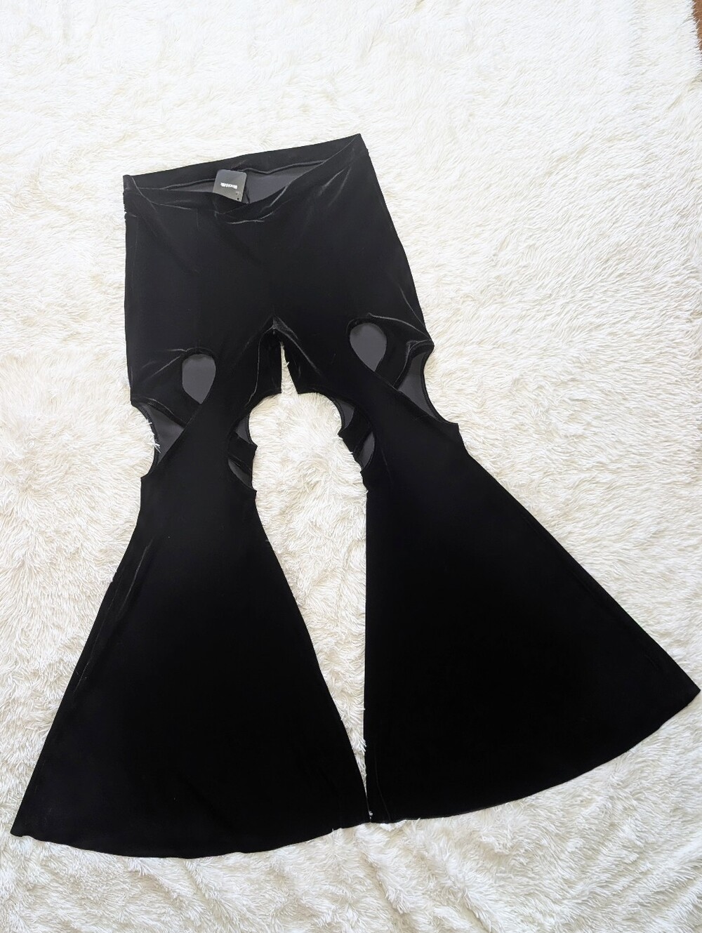 NWT Blackmilk Velvet Black Swirl Thigh Cutout High Waisted Flare Pant XXL - Picture 5 of 14